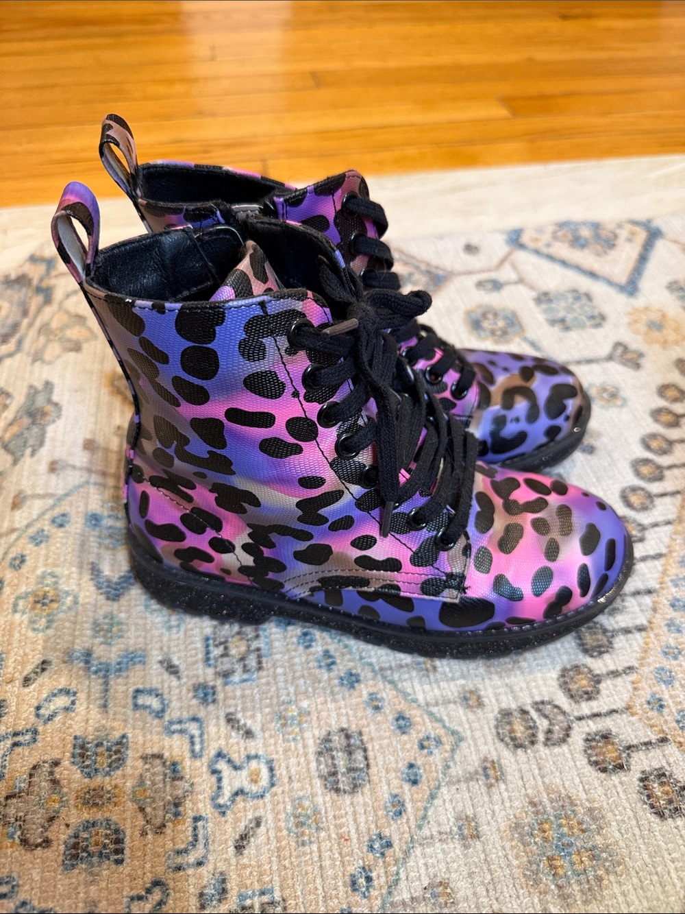 MIA Kids Leopard Print Lace-Up Boots in Purple and Pink